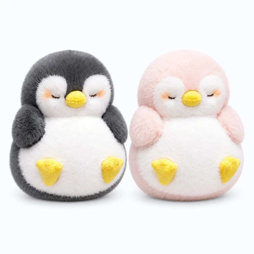Peluche pingouin disponible en trois tailles : 20, 30 et 40 cm, coloris noir rose et gris