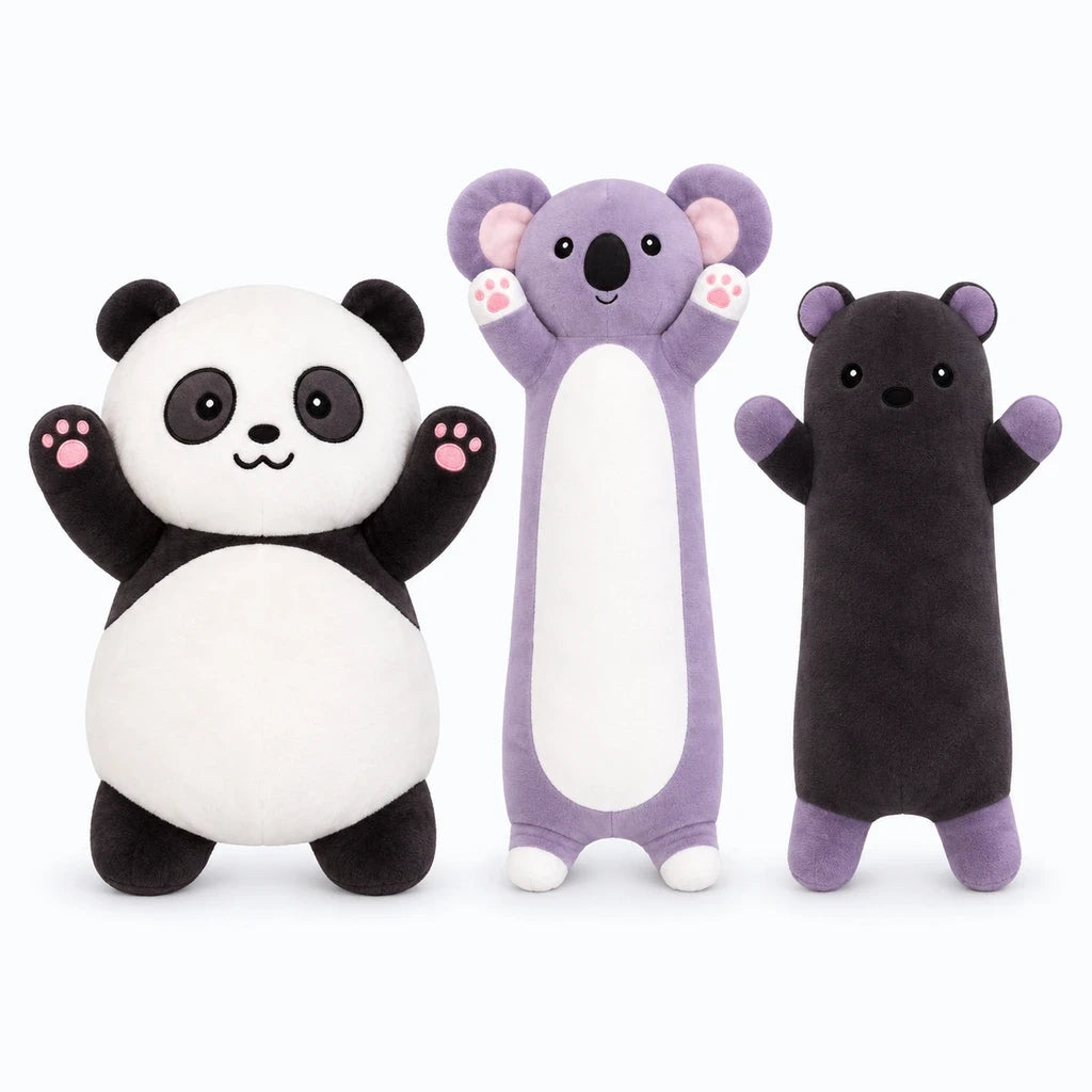 Panda peluche géant de grande taille, silhouette allongée douce à l'étreinte