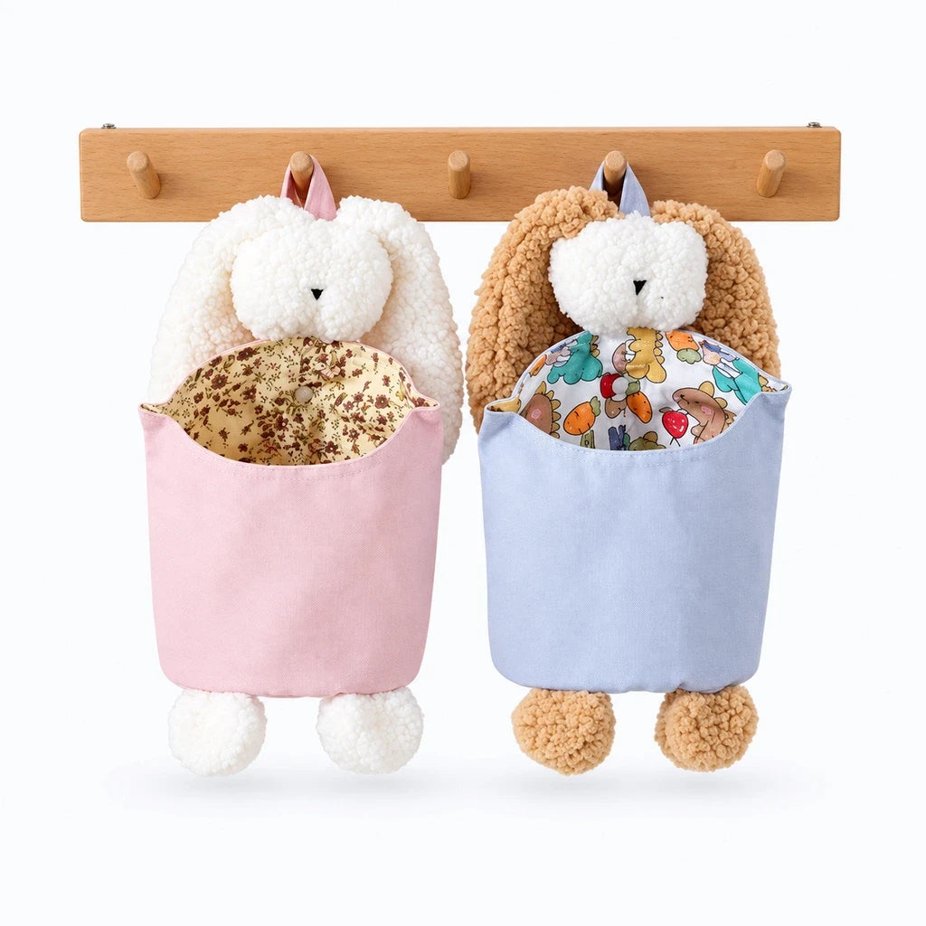 Organisateur de lit en tissu lavable à la main, pochette lapin pour garder jouets et accessoires groupés près du lit