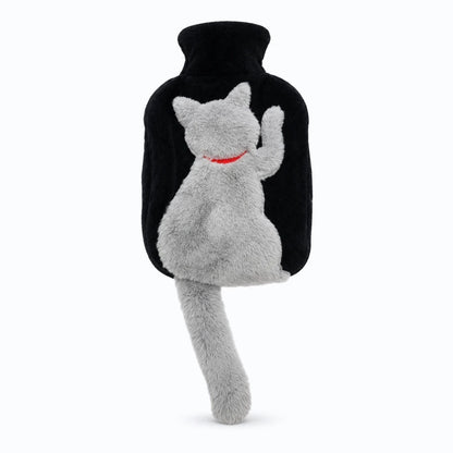 Bouillotte peluche chat rechargeable d'eau chaude, housse amovible lavable