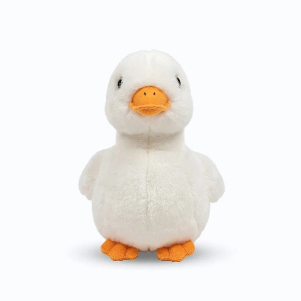 Doudou canard blanc réaliste en texture peluche, décoration de chambre ou compagnon de sieste
