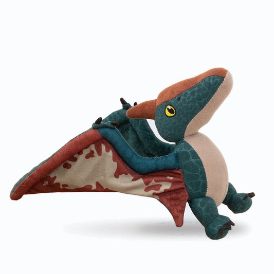 Doudou dinosaure rouge aux ailes déployées, peluche douce idéale pour enfant