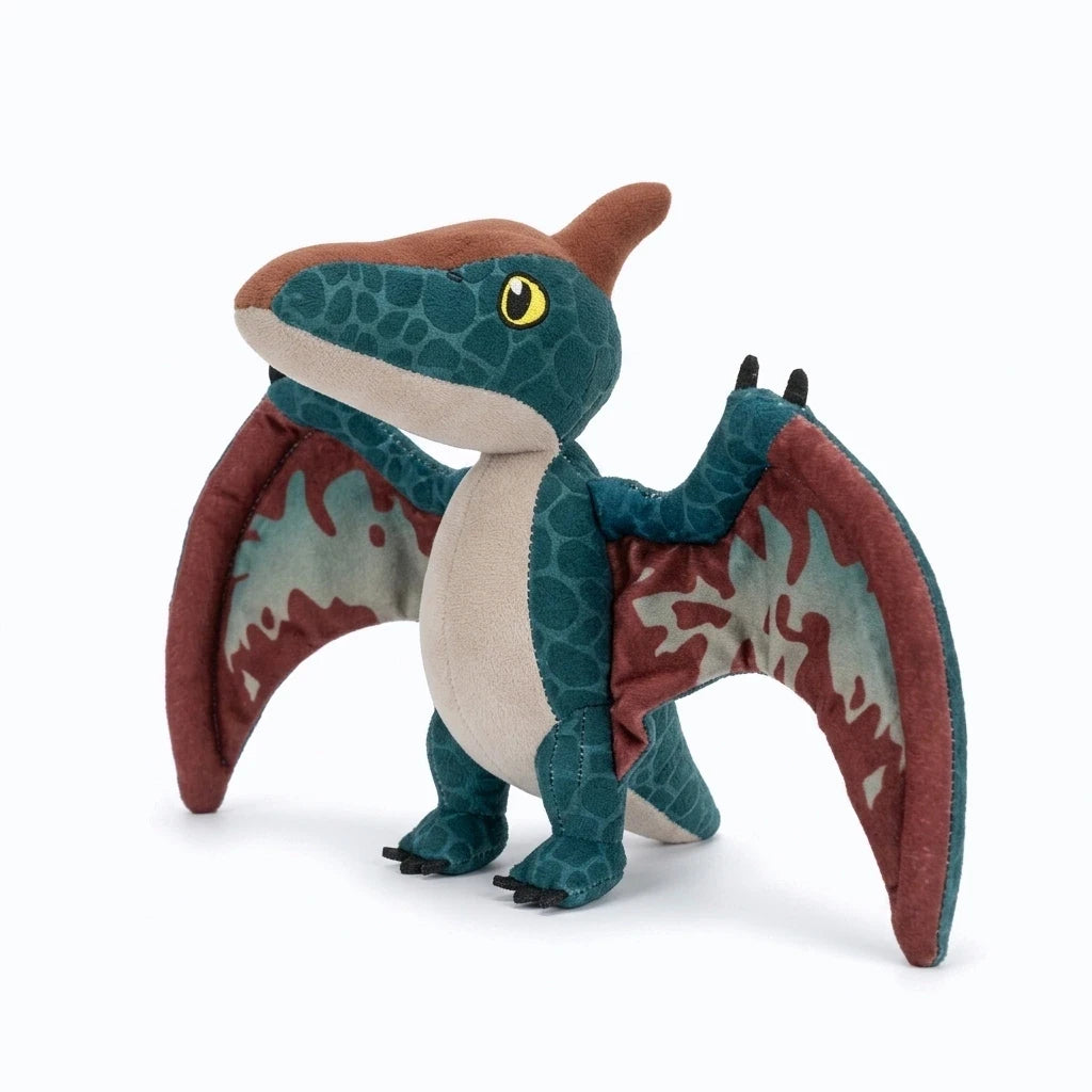 Peluche dinosaure volant rouge vif, jouet réconfortant avec silhouette de reptile