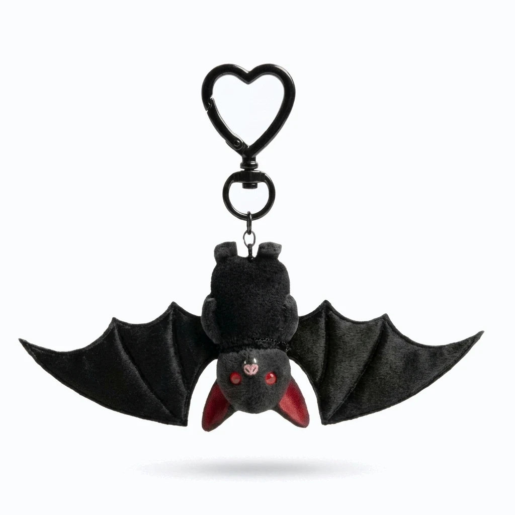 Doudou porte clé en forme de chauve-souris noire avec anneau de fixation