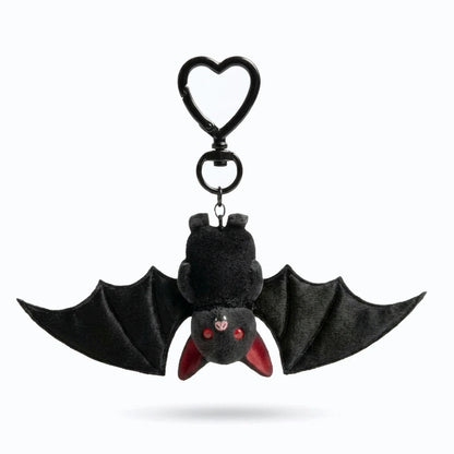 Doudou porte clé en forme de chauve-souris noire avec anneau de fixation