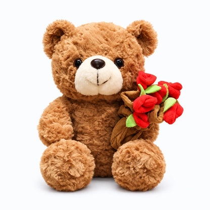 Peluche ourson 15 cm posée sur une étagère, pelage doux marron clair