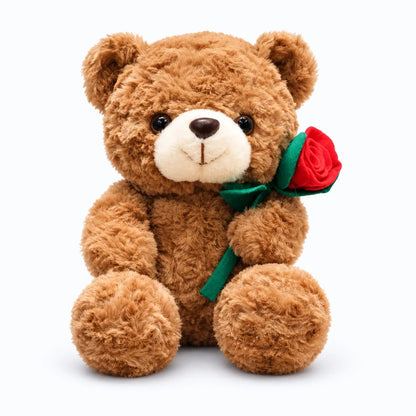 Ourson peluche de 25 cm avec motif imprimé et ornements rouges détaillés