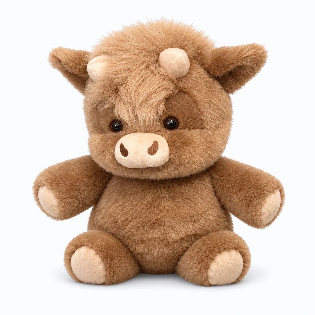 Peluche cochon marron rond aux formes douces, idéale pour les câlins