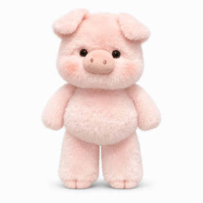 Cochon en peluche de 45 cm posé sur un lit avec son toucher moelleux