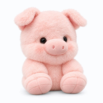 Cochon peluche marron disposé sur une étagère entre livres et décoration