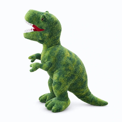 Peluche dinosaure aux teintes gris et vert, impression fidèle avec texture douce et détails soignés
