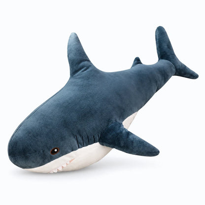 Requin en peluche géante gris clair, format imposant adapté au sol ou au canapé