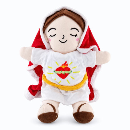 Peluche Jésus qui respire en rouge avec mouvement doux et apaisante pour l'endormissement