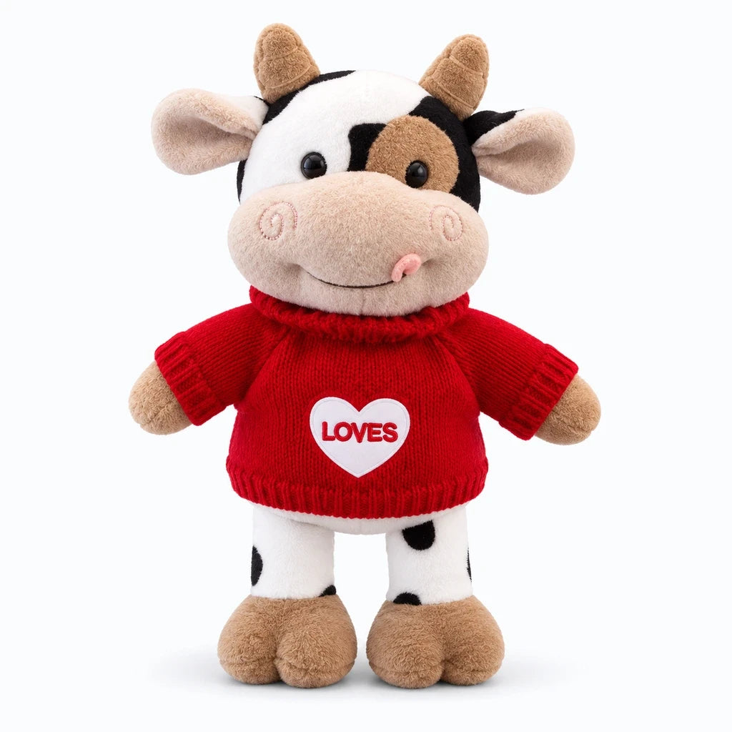Peluches vaches en détail : expression douce et pelage doux invitant au câlin