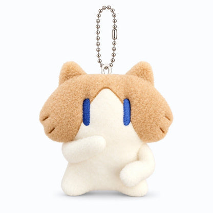 Porte clé peluche chat kawaii aux yeux expressifs, pelage moelleux gris et blanc